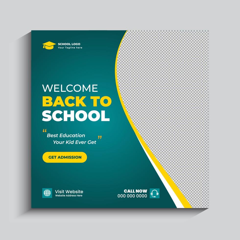 School education admission social media post and back to school web banner template vector