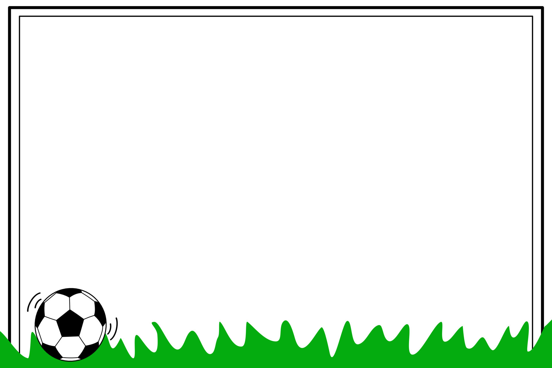 Vector Border or frame with football on green grass. Copy space. Can