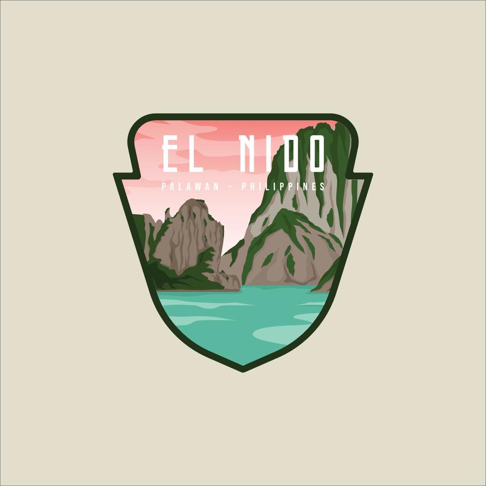 el nido palawan beach emblema vector ilustración plantilla gráfico icono diseño. etiqueta e insignia emblemática de la isla de filipinas para viajes de negocios o publicidad ambiental con concepto de vacaciones