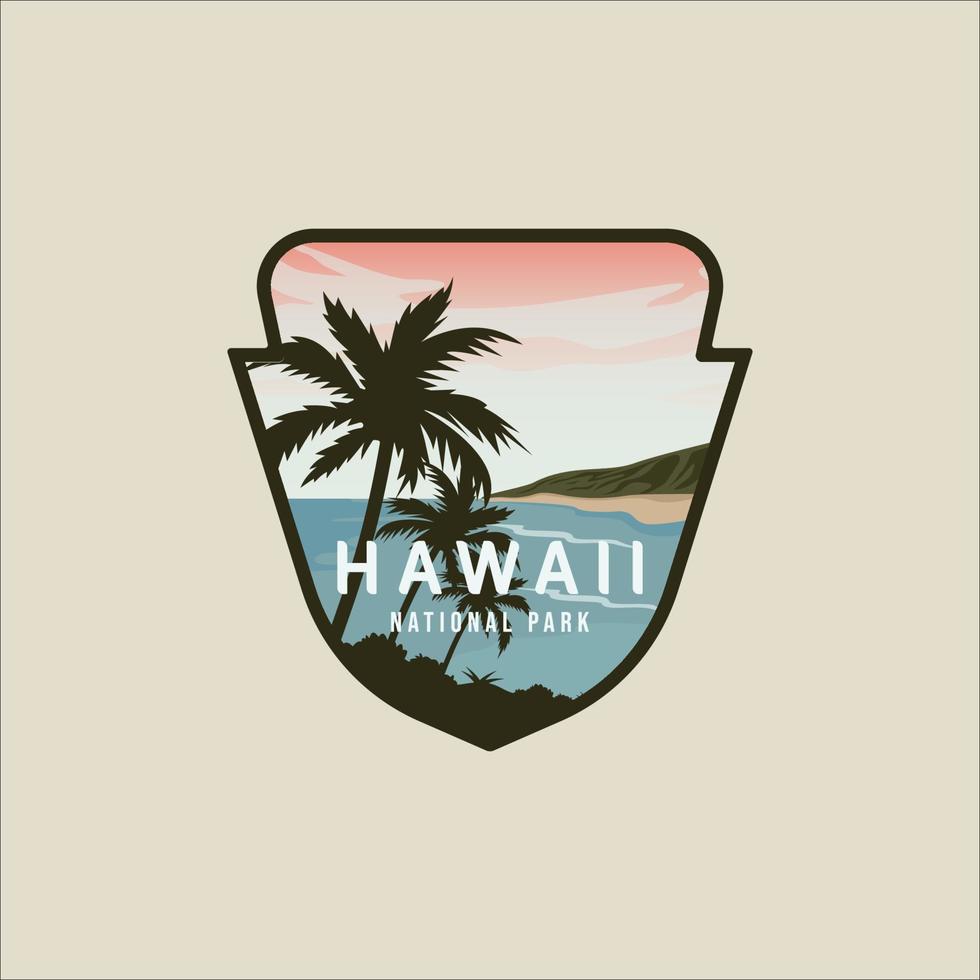 hawaii playa emblema vector ilustración plantilla gráfico icono diseño. signo de isla paraíso o etiqueta de insignia de banner para viajes de negocios o concepto de ocio de aventura