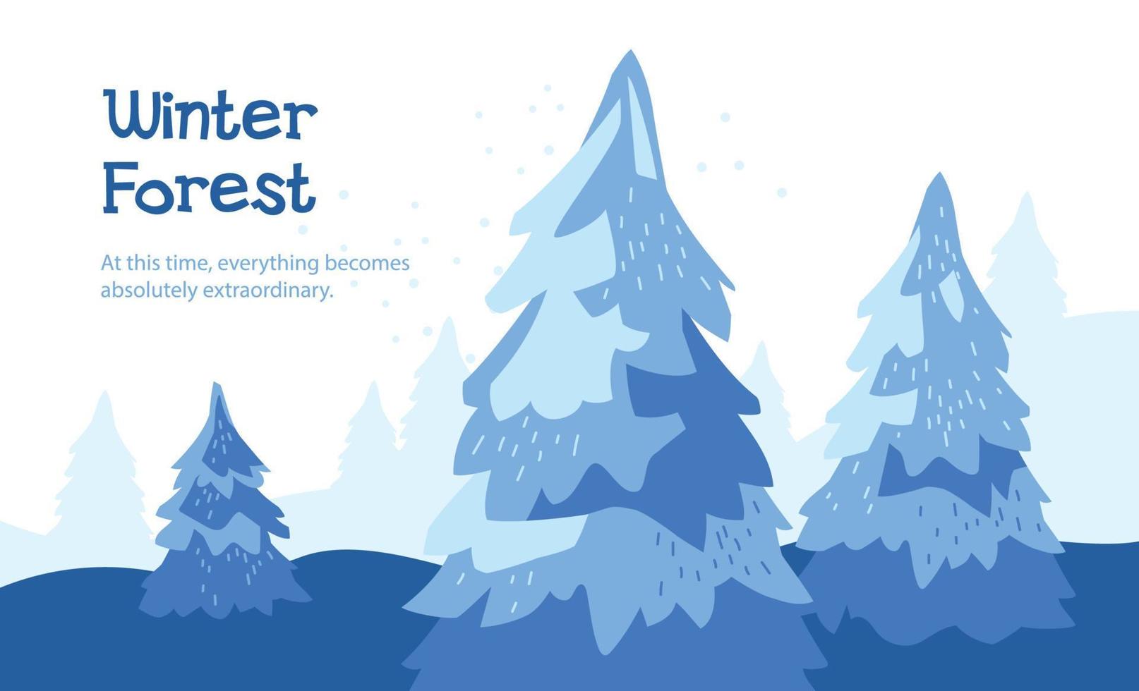 Winter landscape. Christmas trees in the snow. Winter forest. Vector image.