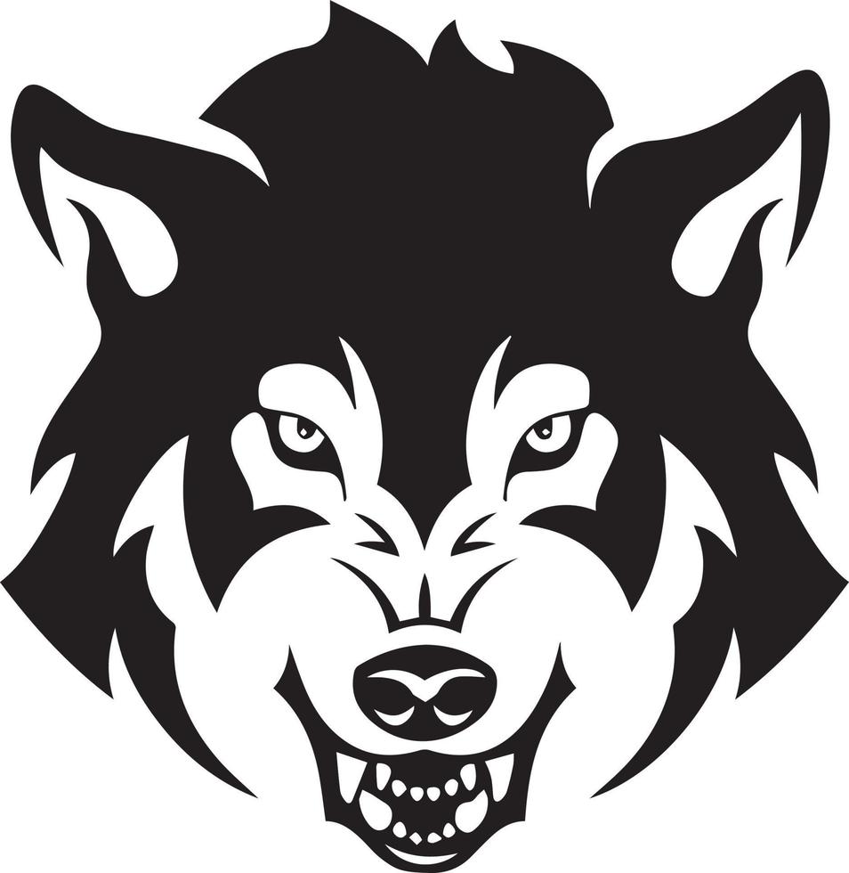 Wolf head illustration Logo Design. Wolf mascot vector art. Frontal symmetric image of a wolf looking dangerous.wolf face