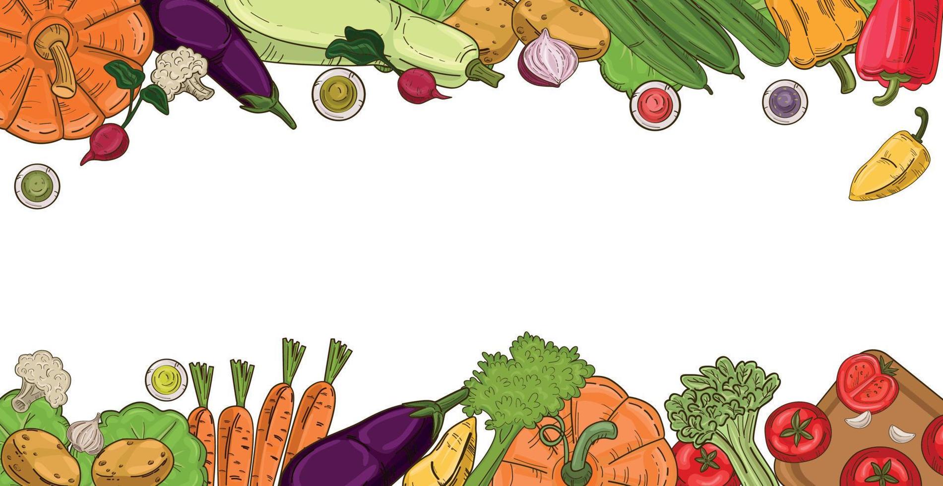 Panoramic white background set of eco vegetables - Vector