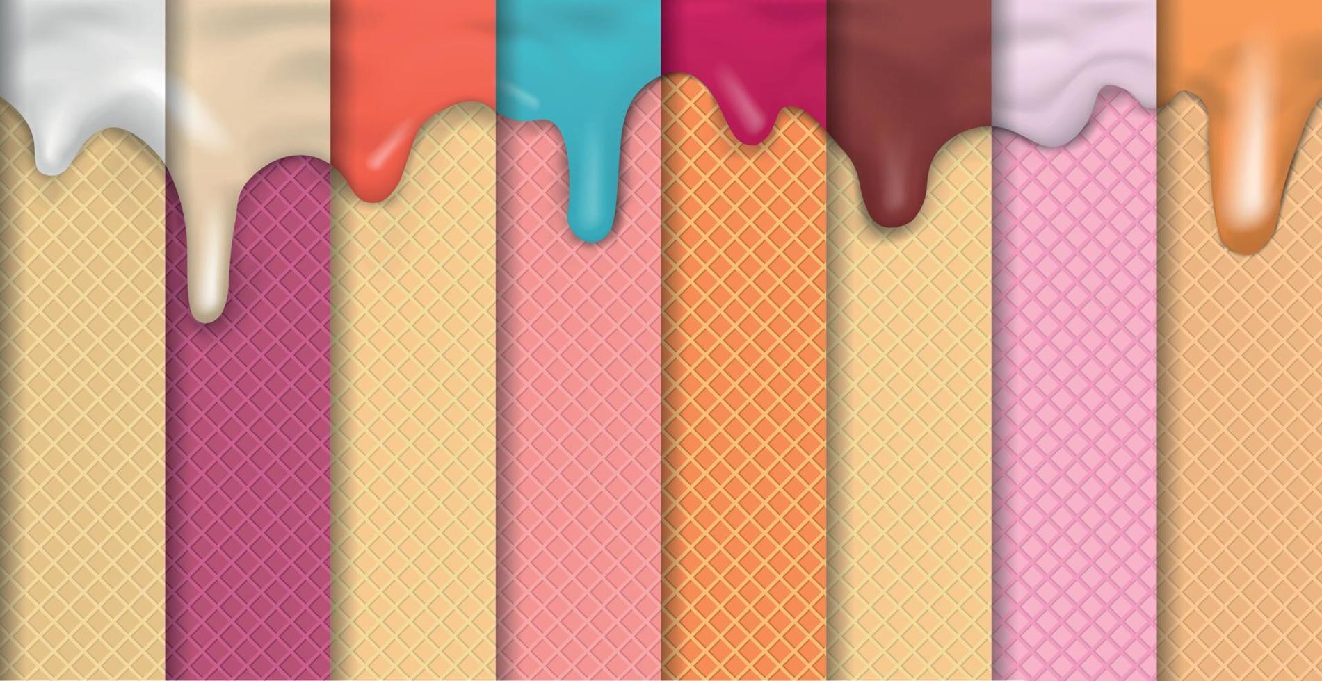 Set 8 pcs. texture background of ice cream of different flavors and colors - Vector