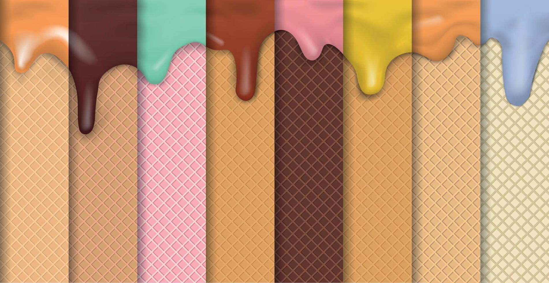 juego 8 piezas fondo de textura de helado de diferentes sabores y colores - vector