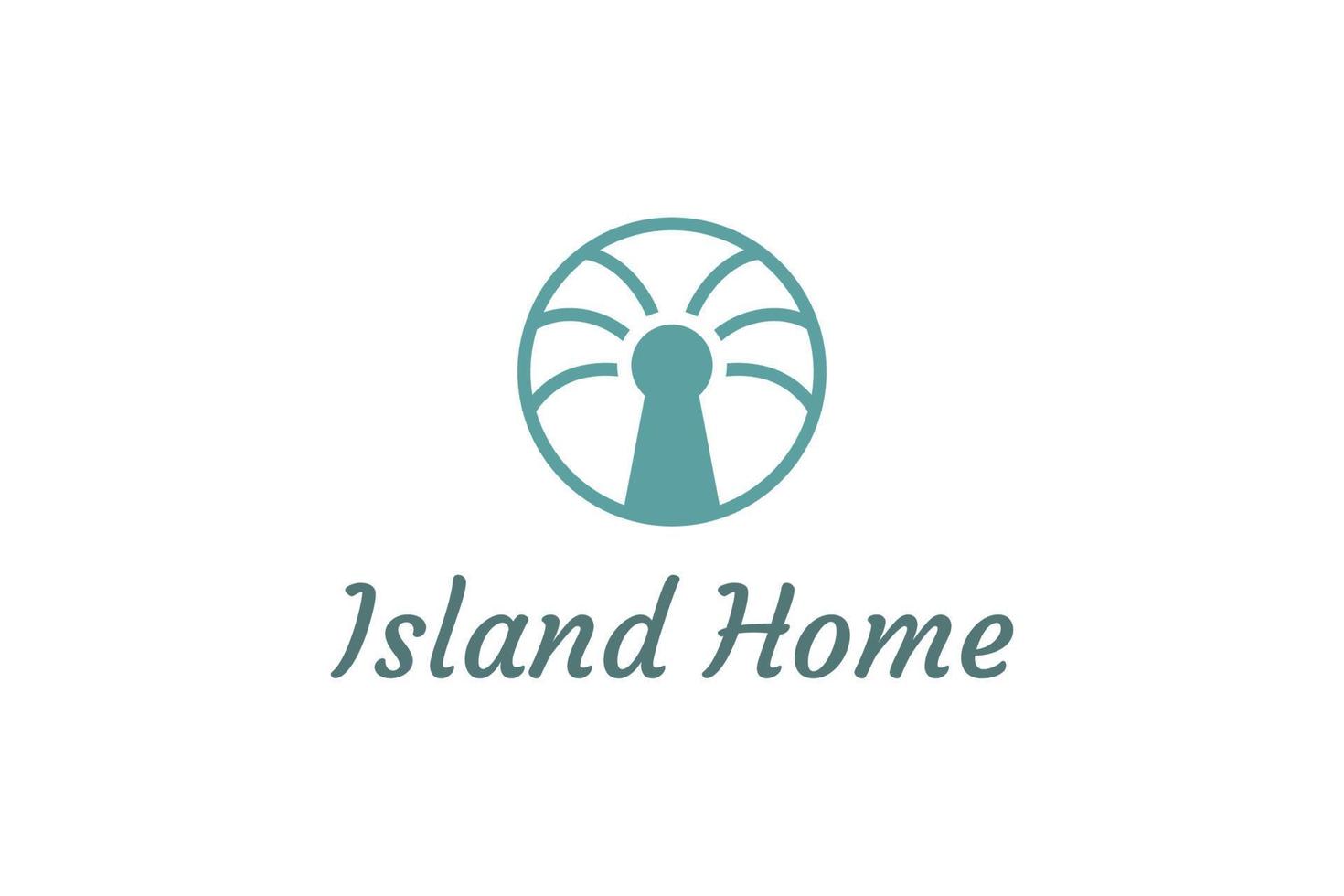 palm tree and keyhole object with minimalist and modern shape suitable for island property and apartment logo vector