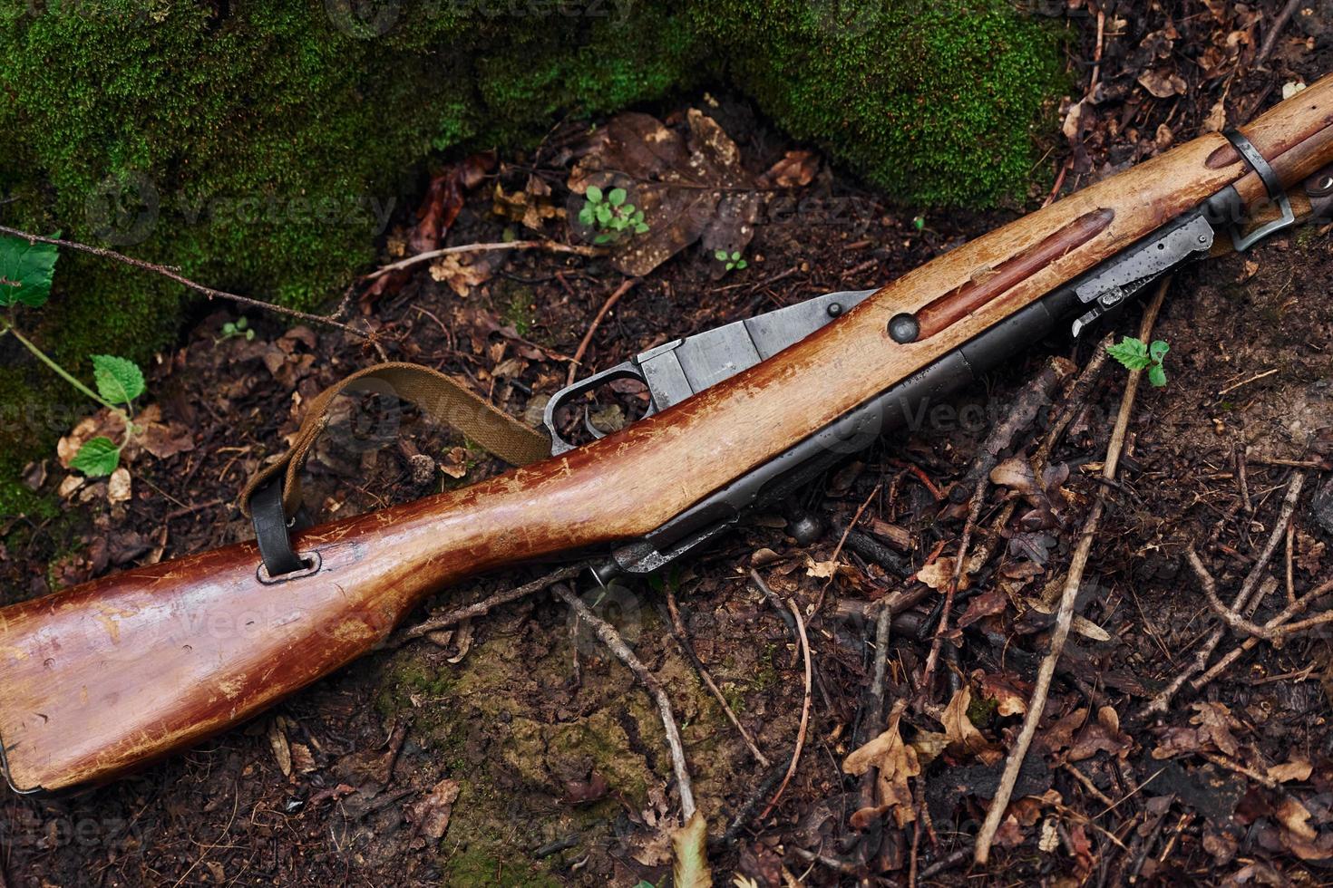 TERNOPIL, UKRAINE - June 2020 UPA Ukrainian Insurgent Army movie filming. Pictures of backstage. Close up view of weapon photo