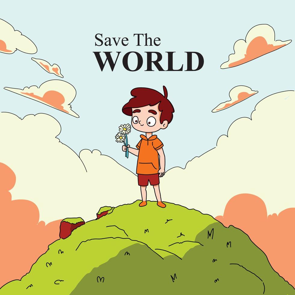 Children plant trees and save the world vector