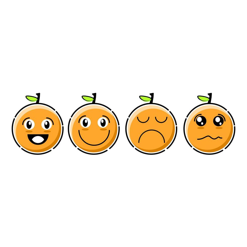 Orange. Cute fruit vector character isolated on white. 4 cute expression icon design