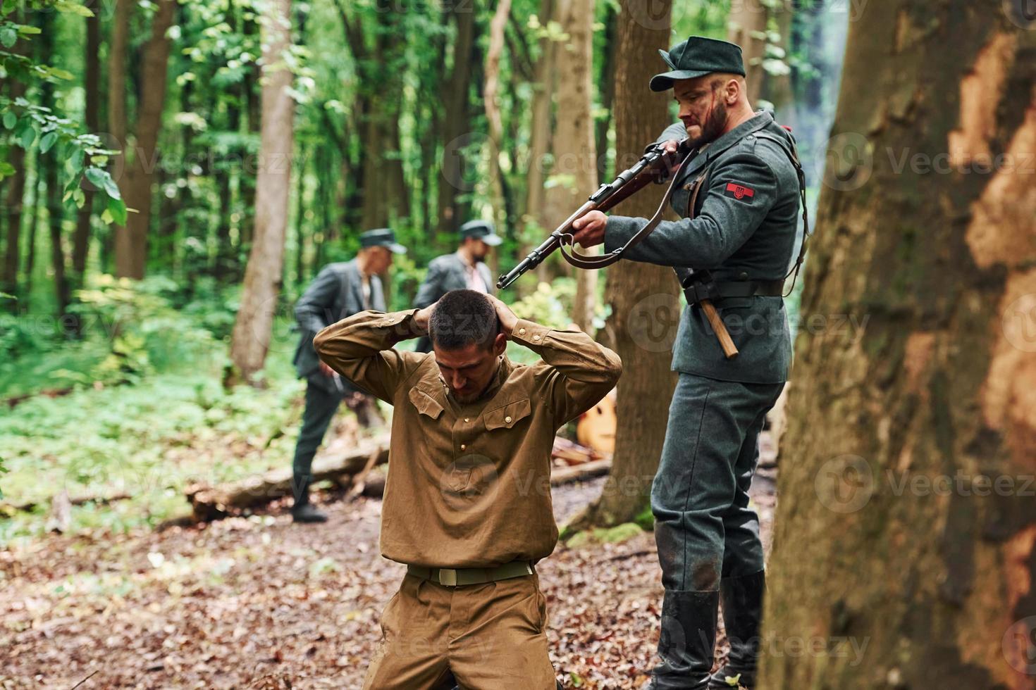 TERNOPIL, UKRAINE - June 2020 UPA Ukrainian Insurgent Army movie filming. Pictures of backstage. Interrogation of the hostage photo