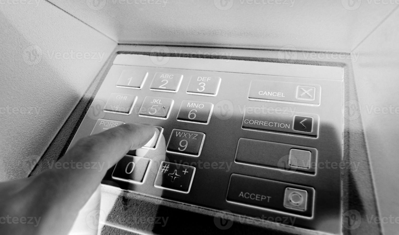 ATM error problem have no money or out of service or broke and black and white color for represent unhappy concept. photo