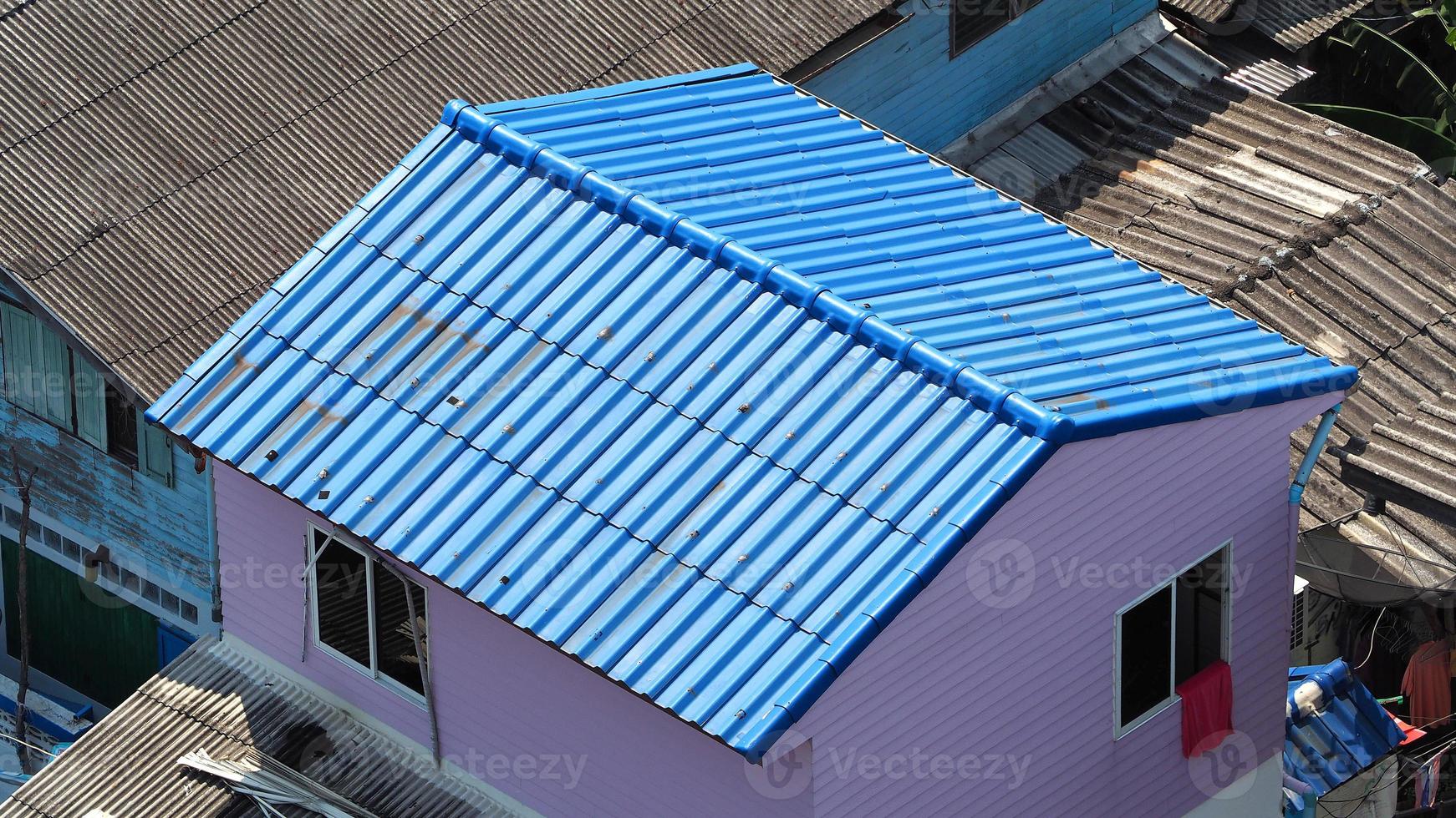 Roof tiles and made from ceramic and metal material and top view angle. photo