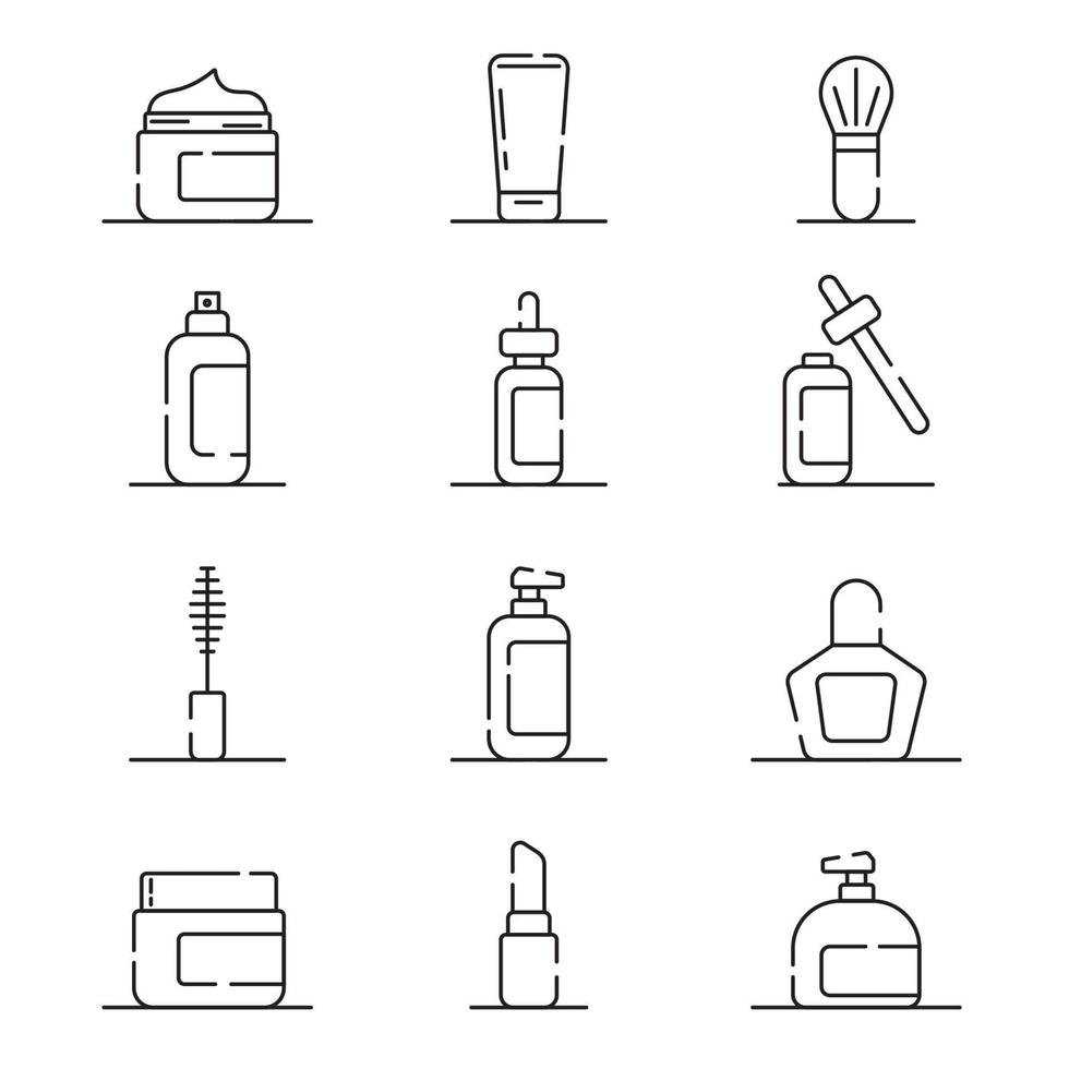 cosmetic packaging related icons outline. on a white background vector