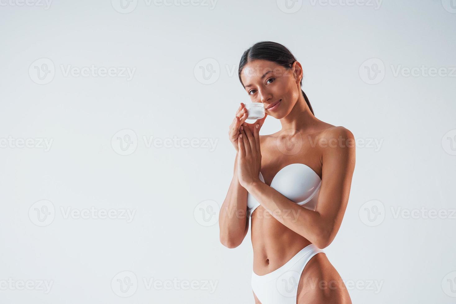 Beautiful woman with slim body in underwear is in the studio 15301634 Stock  Photo at Vecteezy