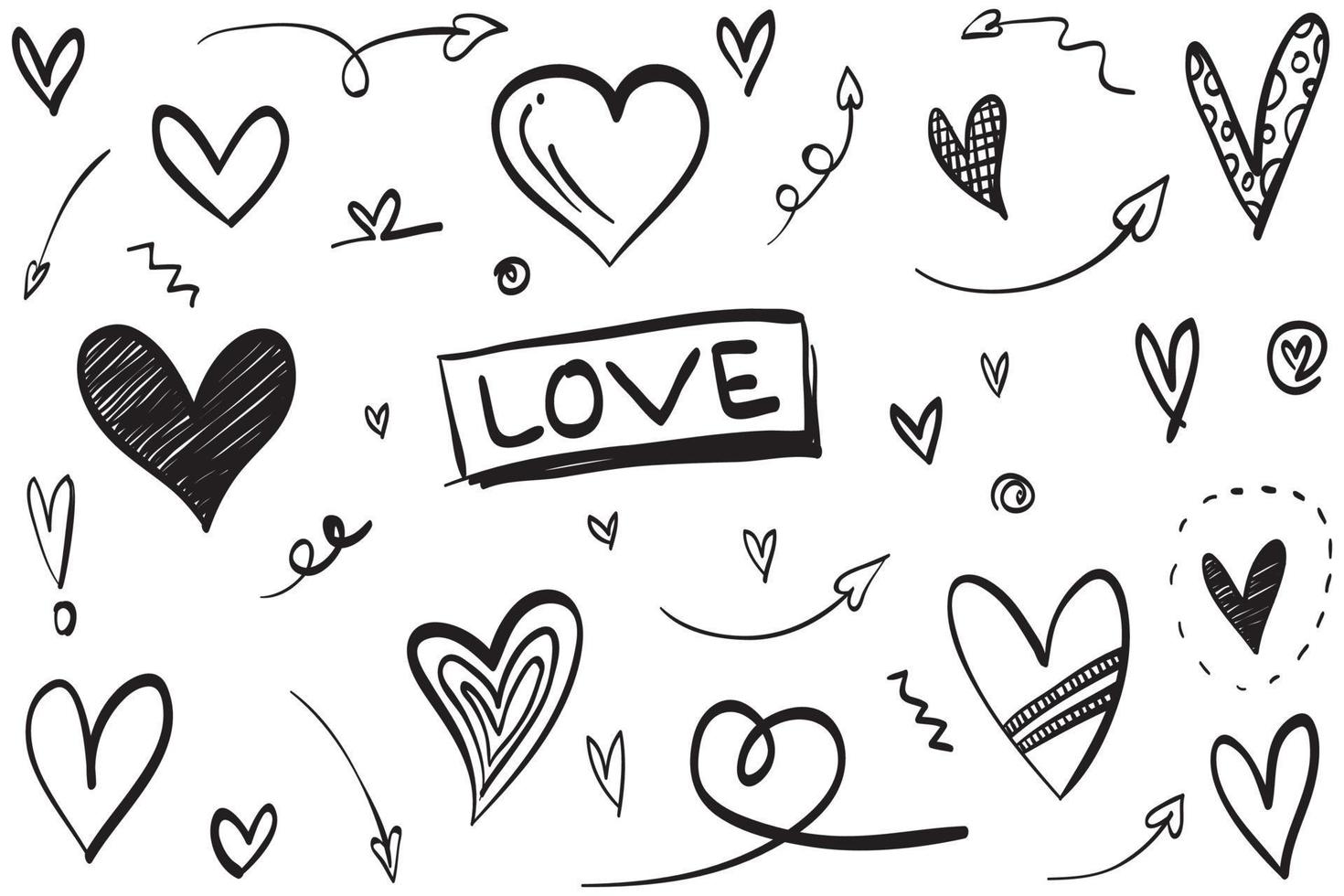 Doodle Hearts, hand drawn love hearts. Vector illustration.