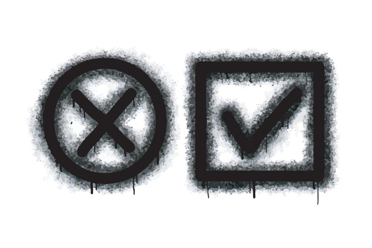 collection of Spray painted graffiti check mark in black over white. X symbol. isolated on white background. vector illustration