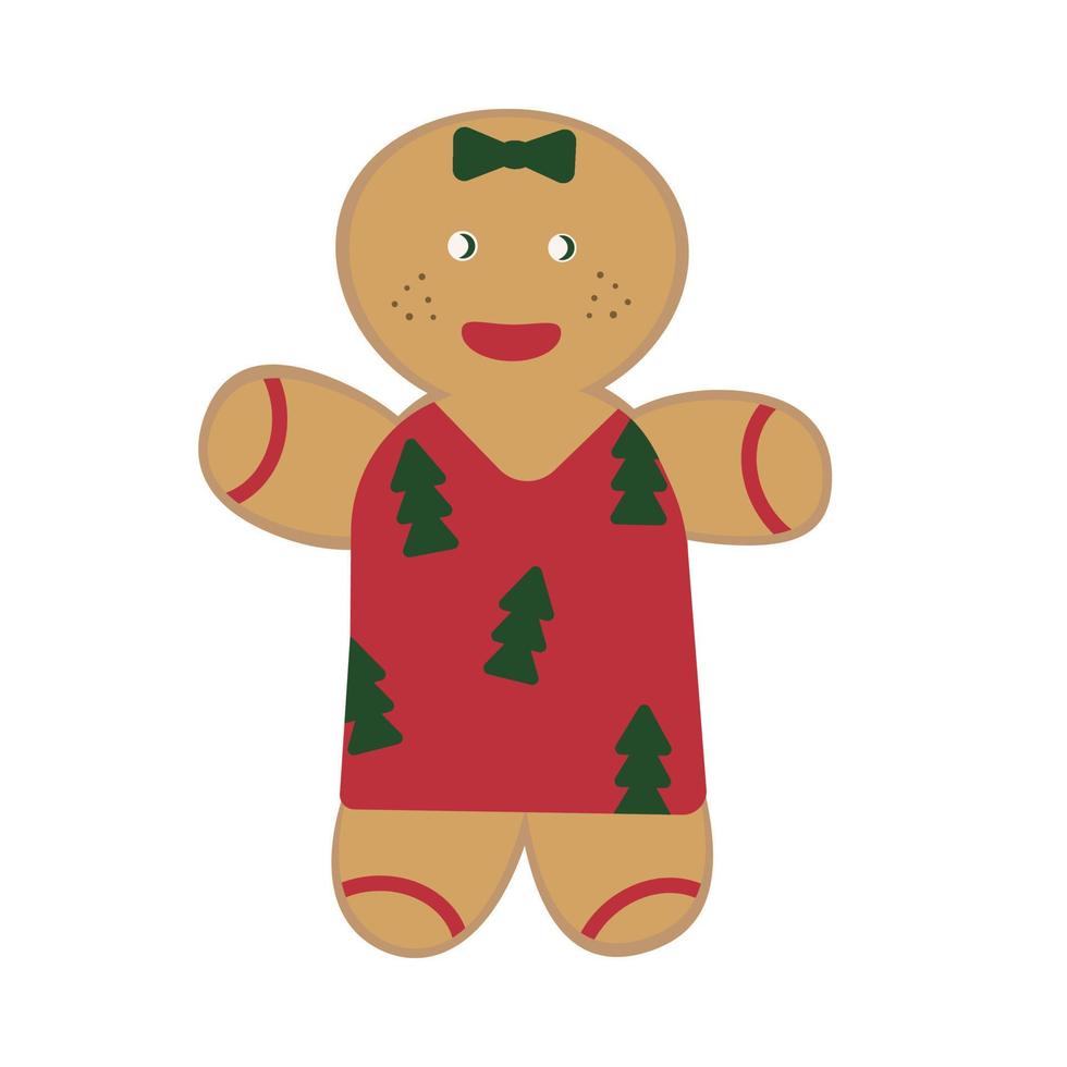 Gingerbread cookies in the shape of a girl in a New Year's outfit. Vector