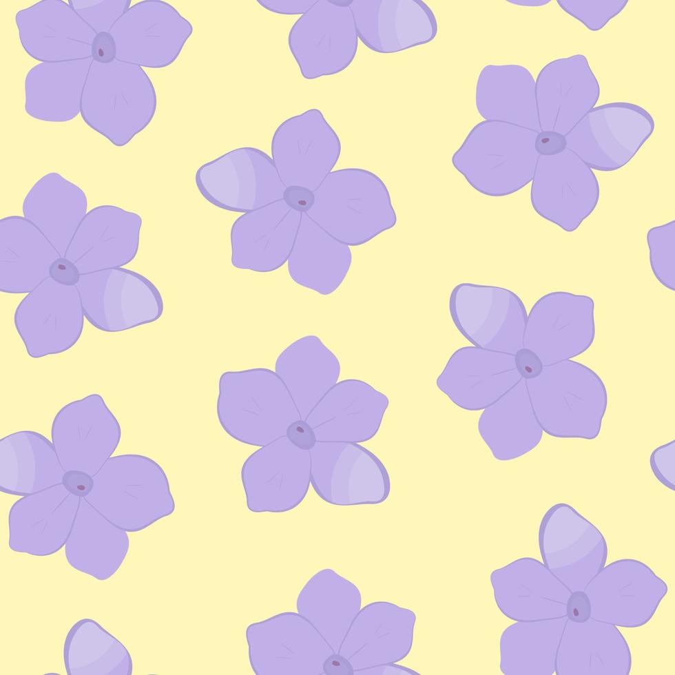 Seamless floral pattern with purple buds on a yellow background in vector