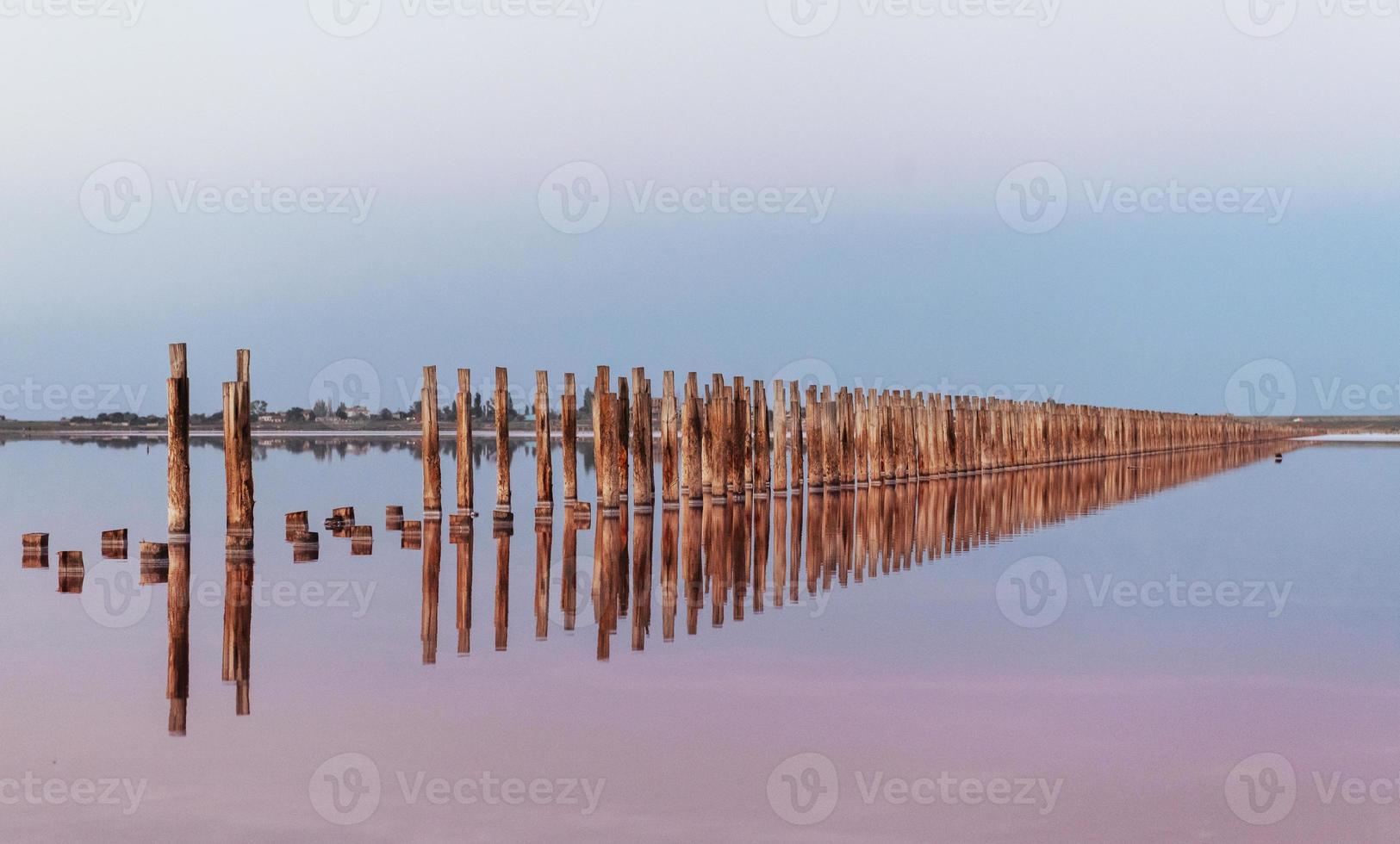 obstáculos de madera en el mar de la isla de jarilgach, ucrania. durante el día foto