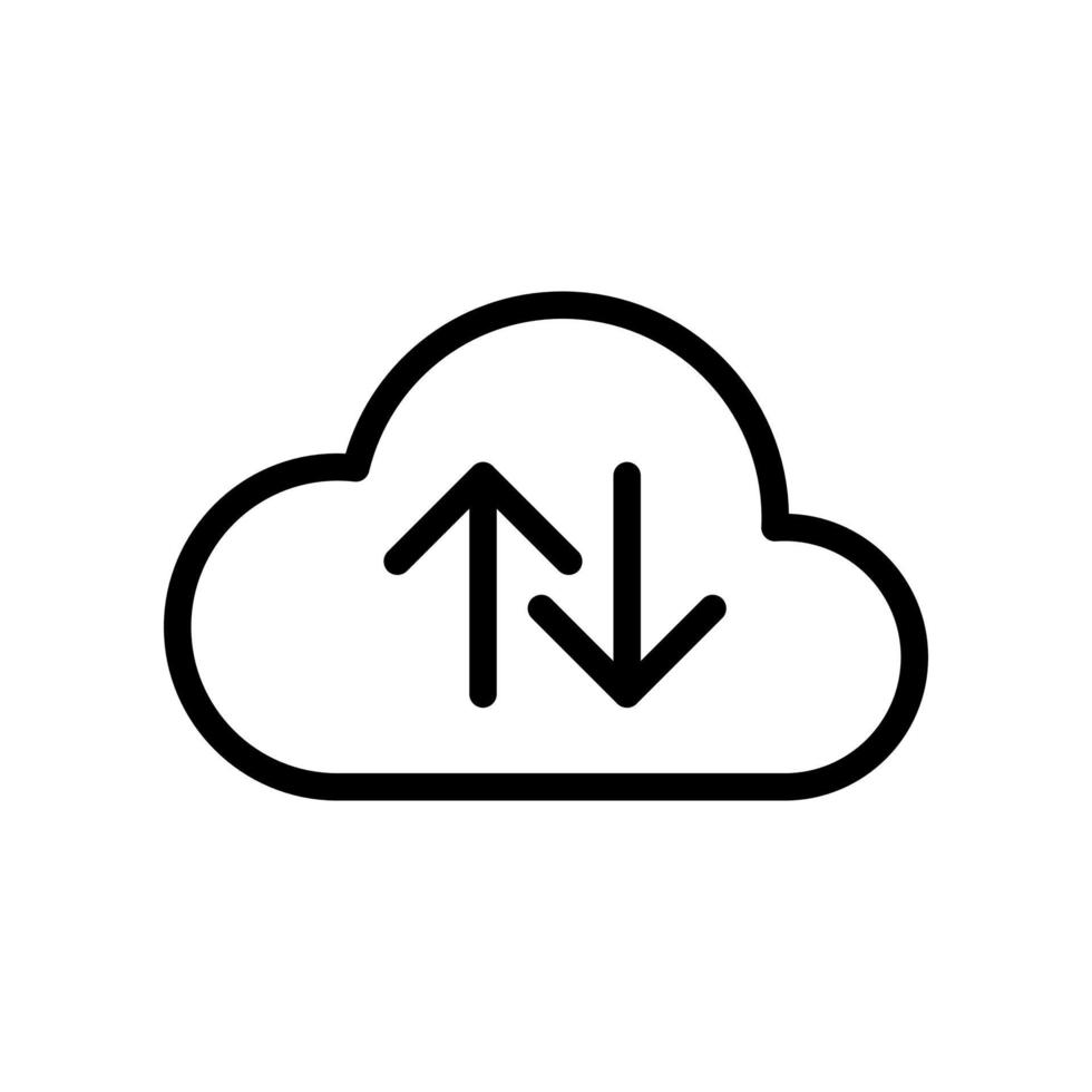 Cloud syncing, backup icon in line style design isolated on white background. Editable stroke. vector