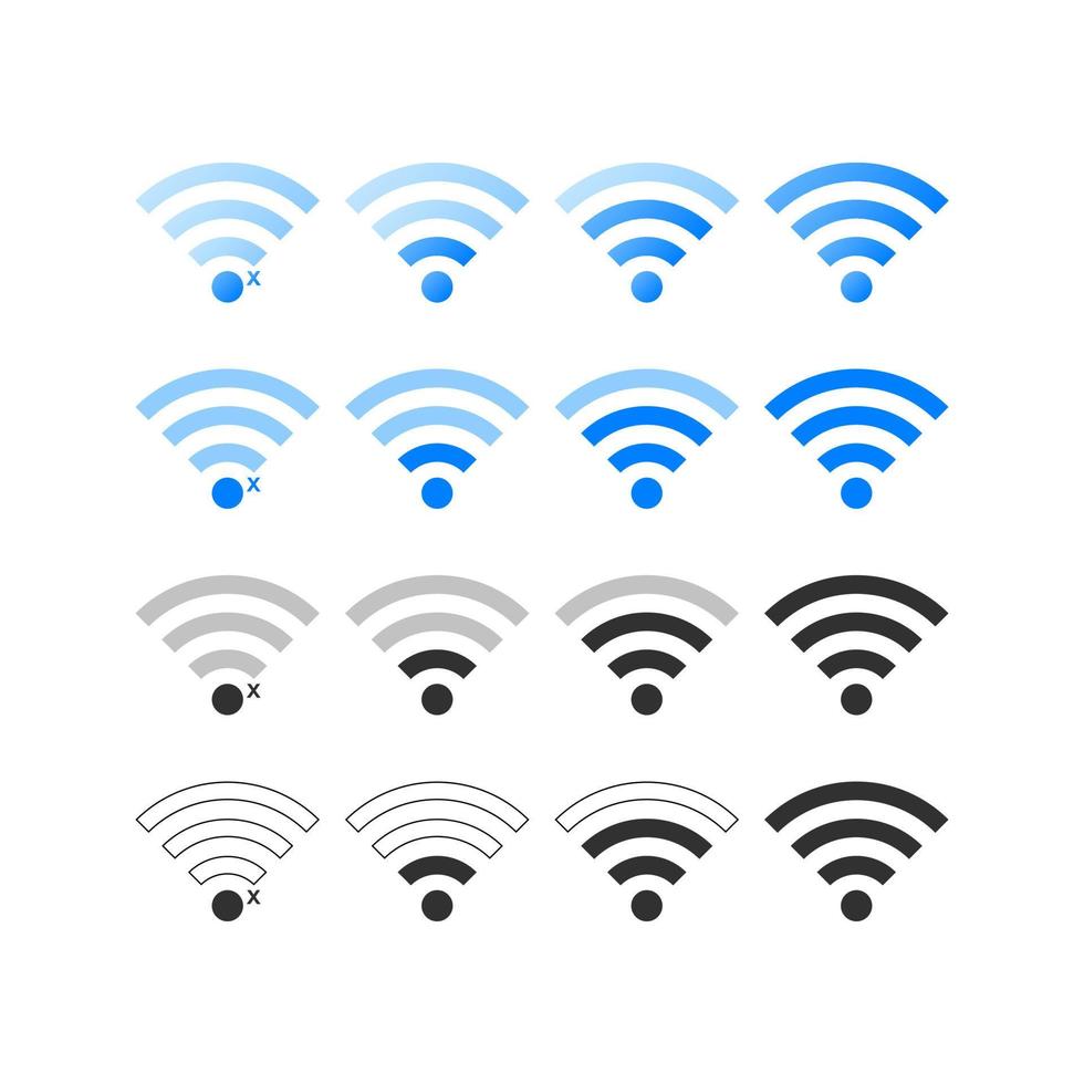 señal de señal wifi, conjunto de iconos de símbolo de señales de red inalámbrica aislado sobre fondo blanco. vector