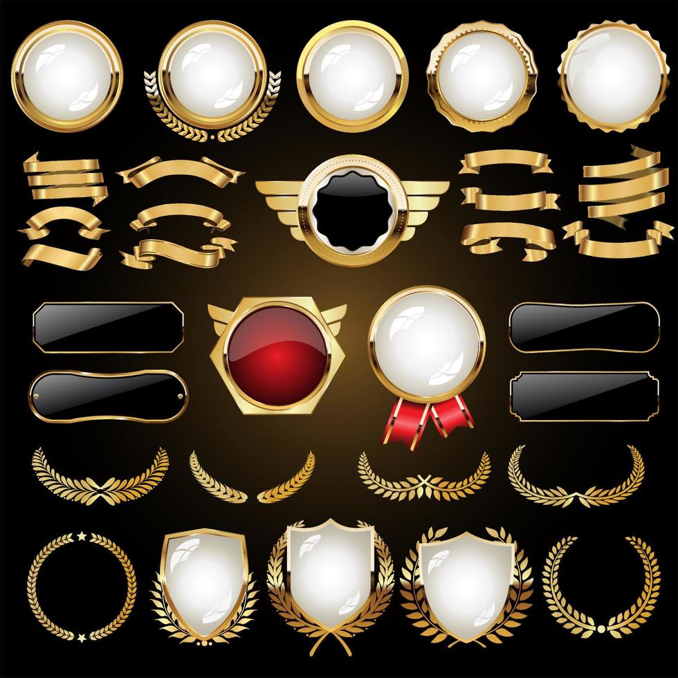 Golden luxury empty collection of various badges and labels vector