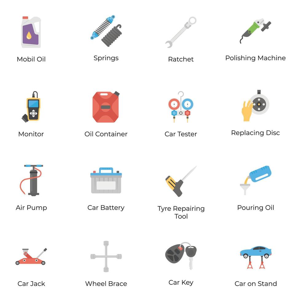 Automobile Parts Flat Icons vector