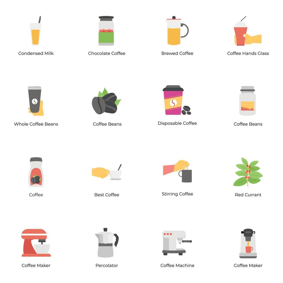 paquete de iconos planos de preparación de café vector