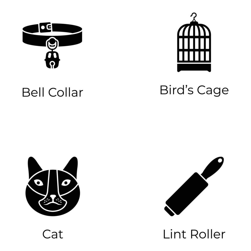 Pack of Pet Accessories Solid Icons vector