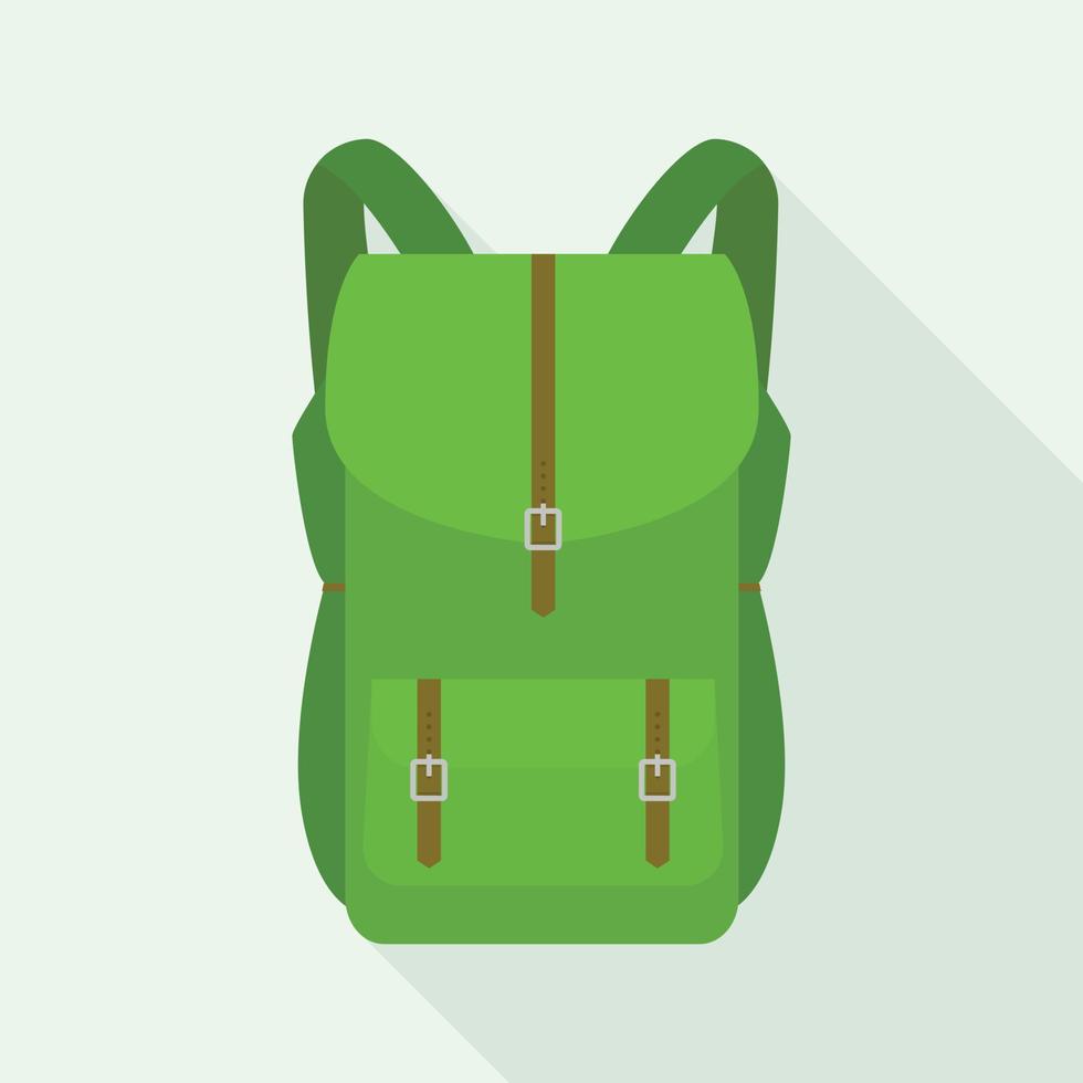 Green tourist backpack icon, flat style vector