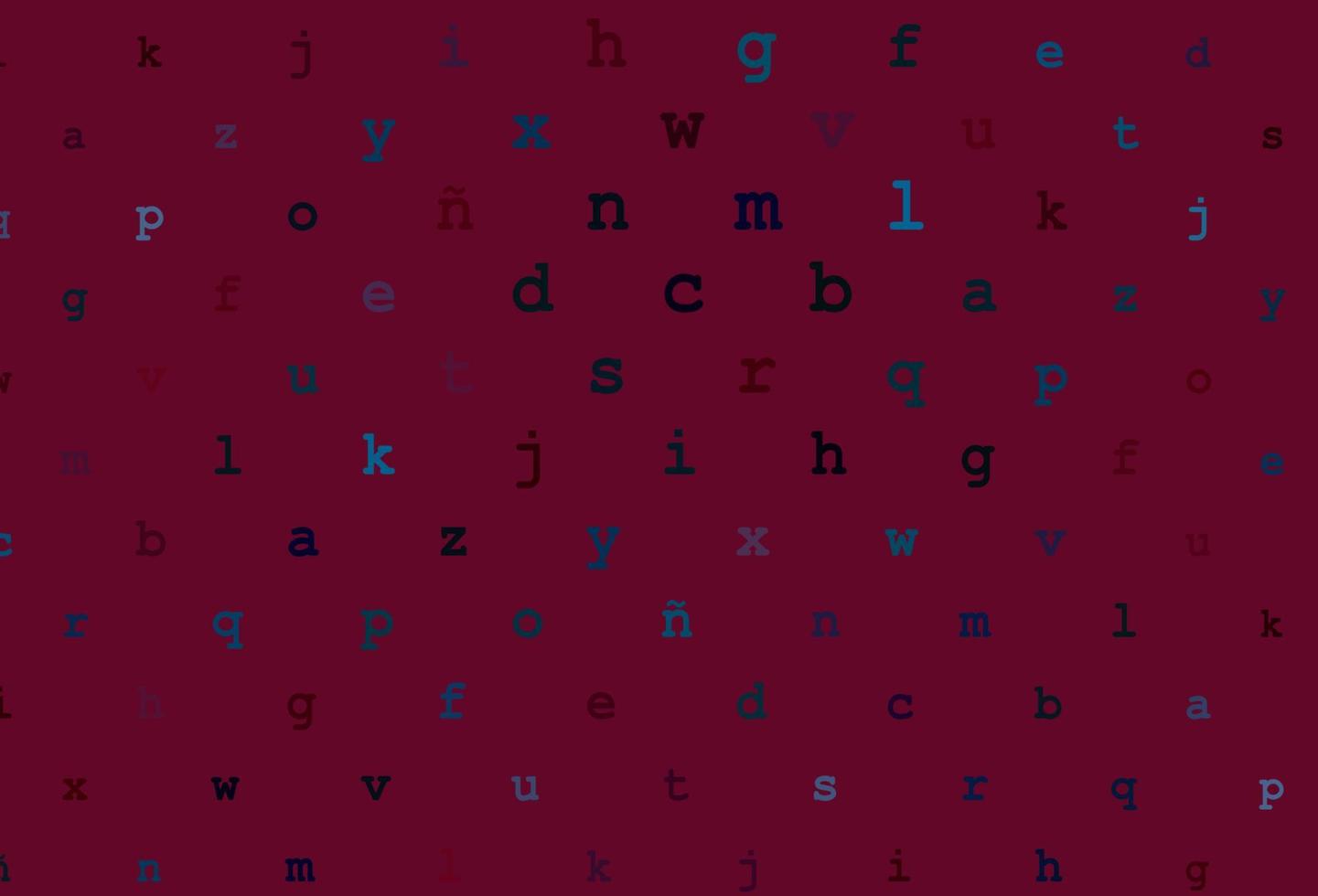 Dark blue, red vector background with signs of alphabet.