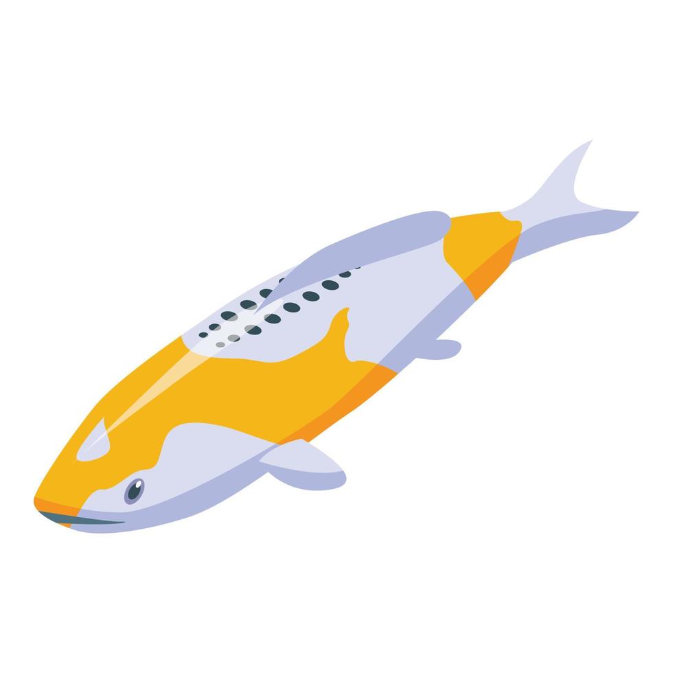 icono de carpa koi blanco naranja, estilo isométrico vector