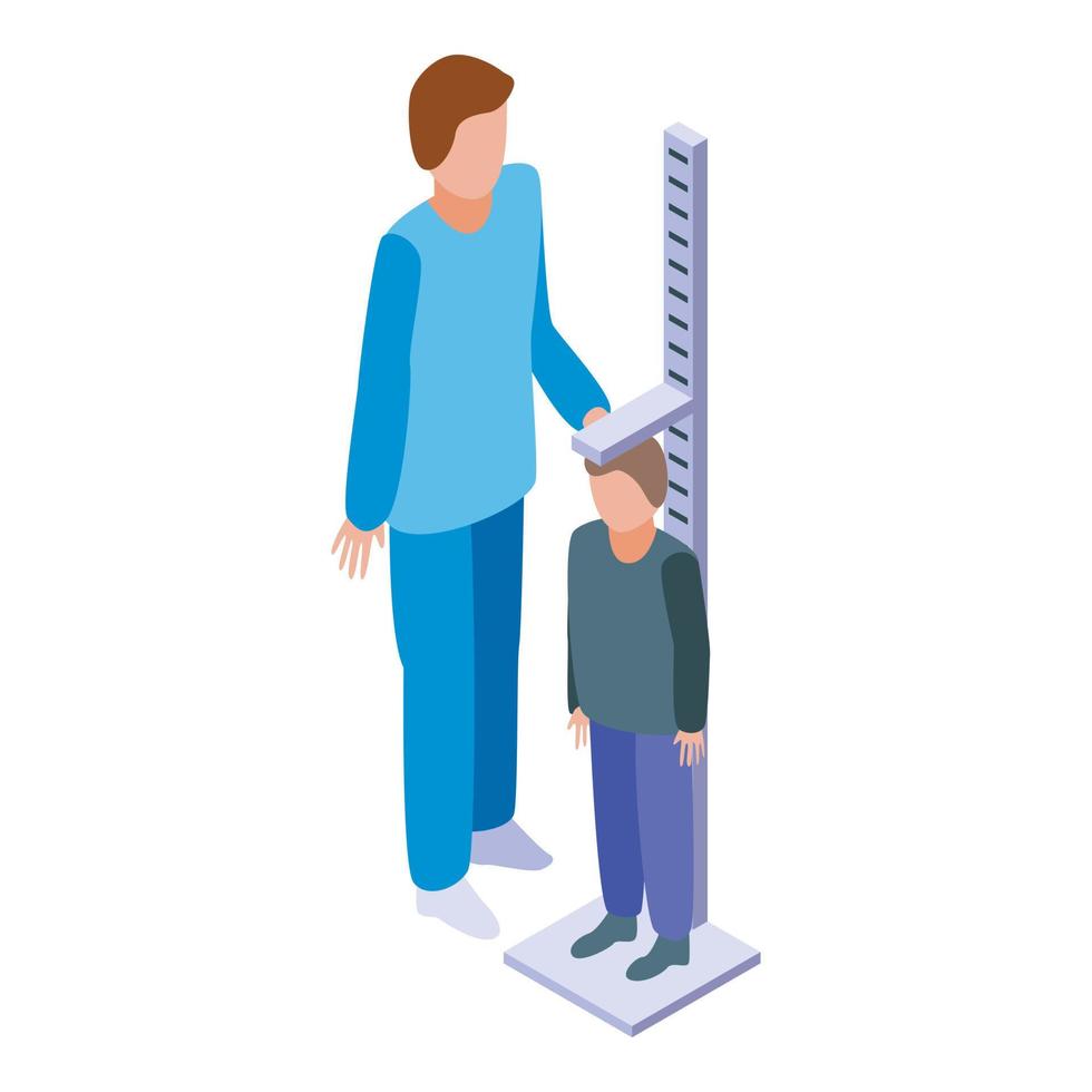 Pediatrician height measurement icon, isometric style vector