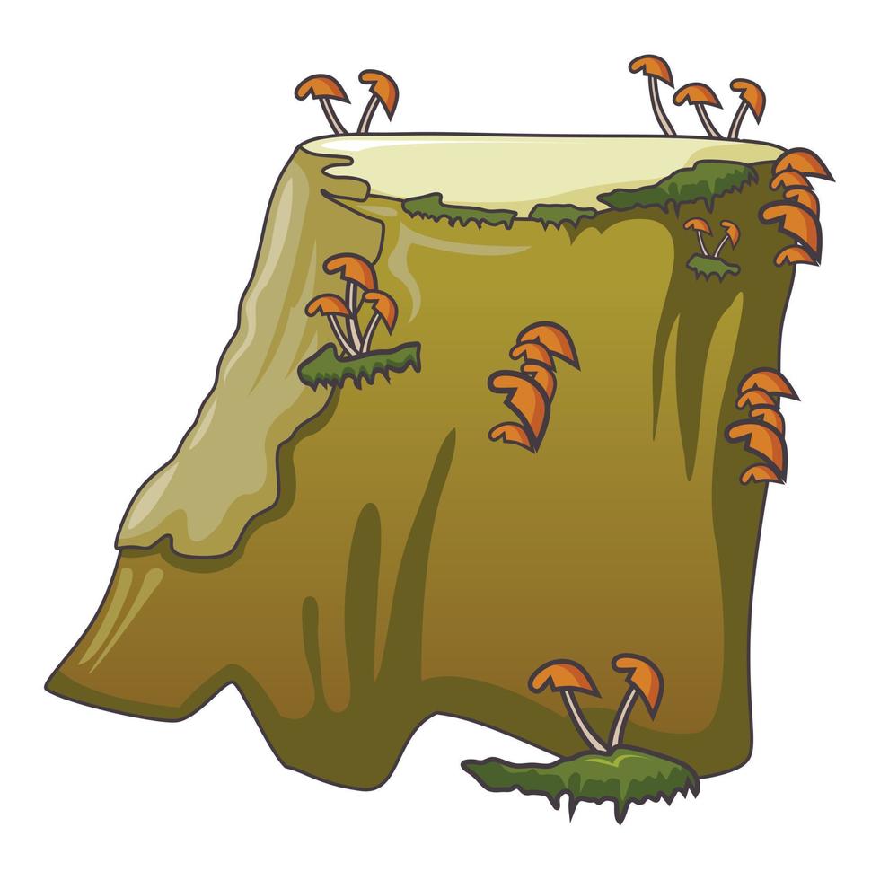 Stump with brown mushroom icon, cartoon style vector