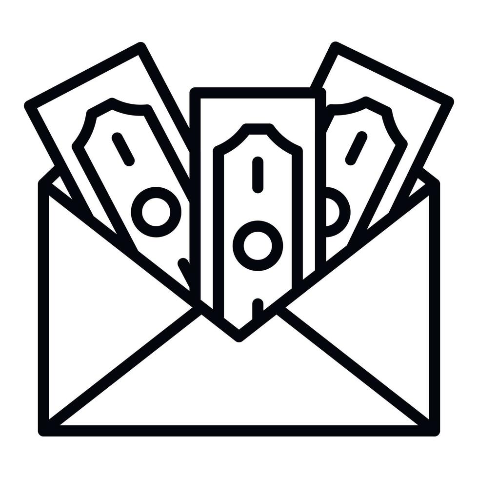 Money in envelope icon, outline style vector