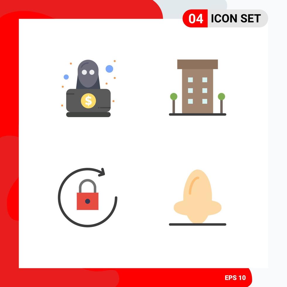 Set of 4 Commercial Flat Icons pack for detective arrow robbery shop front rotate Editable Vector Design Elements