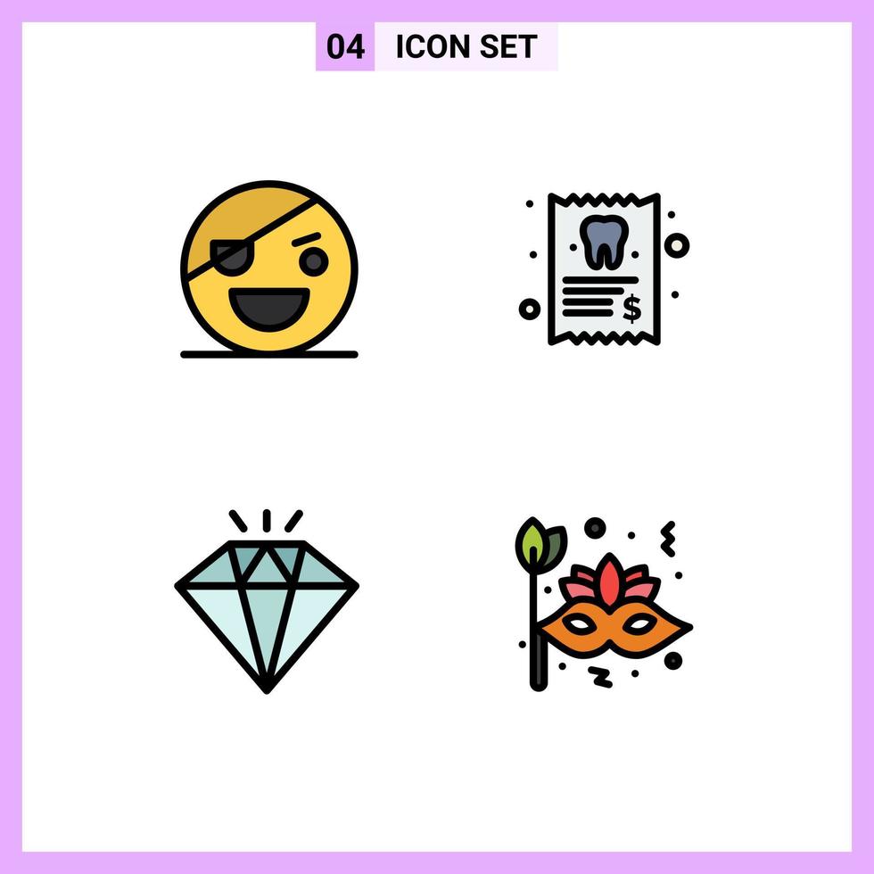 User Interface Pack of 4 Basic Filledline Flat Colors of halloween diamond pirate medical present Editable Vector Design Elements
