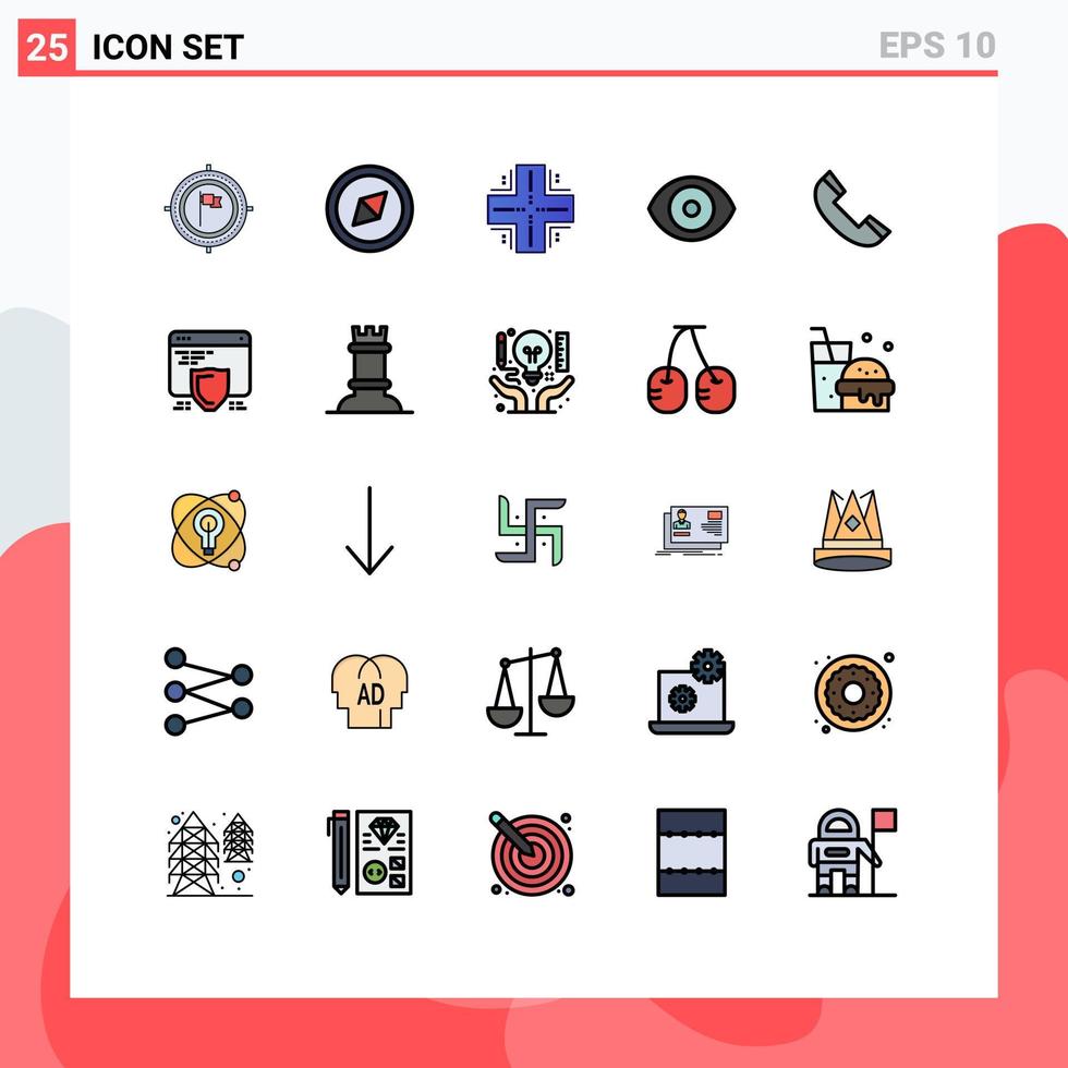 Stock Vector Icon Pack of 25 Line Signs and Symbols for phone call datacenter science eye Editable Vector Design Elements