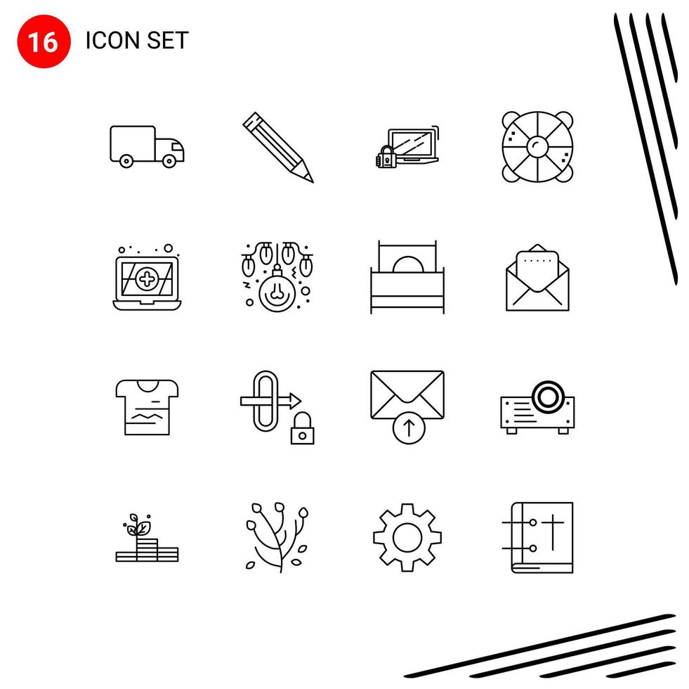 Universal Icon Symbols Group of 16 Modern Outlines of antivirus sea padlock rescue beach Editable Vector Design Elements