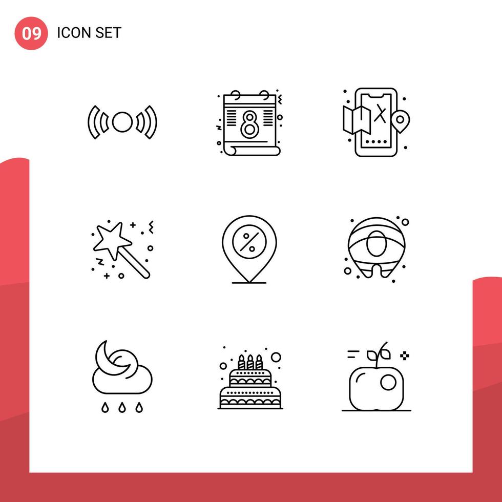 Pictogram Set of 9 Simple Outlines of ecommerce surprise mobile star magic Editable Vector Design Elements