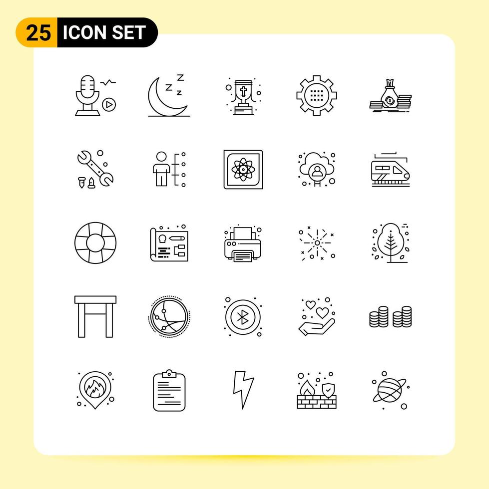 Set of 25 Modern UI Icons Symbols Signs for bag setting goblet options configuration Editable Vector Design Elements