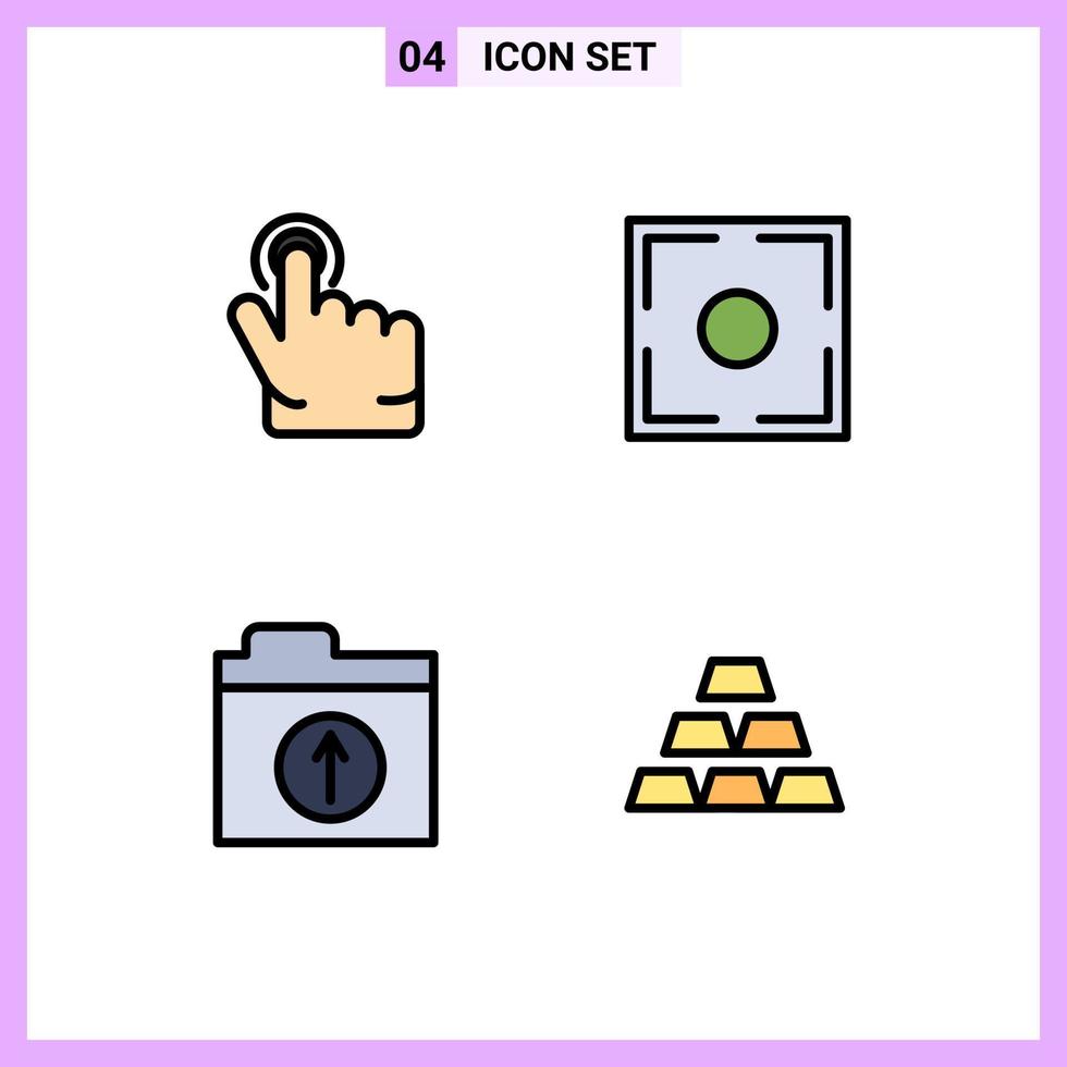 Pack of 4 creative Filledline Flat Colors of click upload focus point gold Editable Vector Design Elements