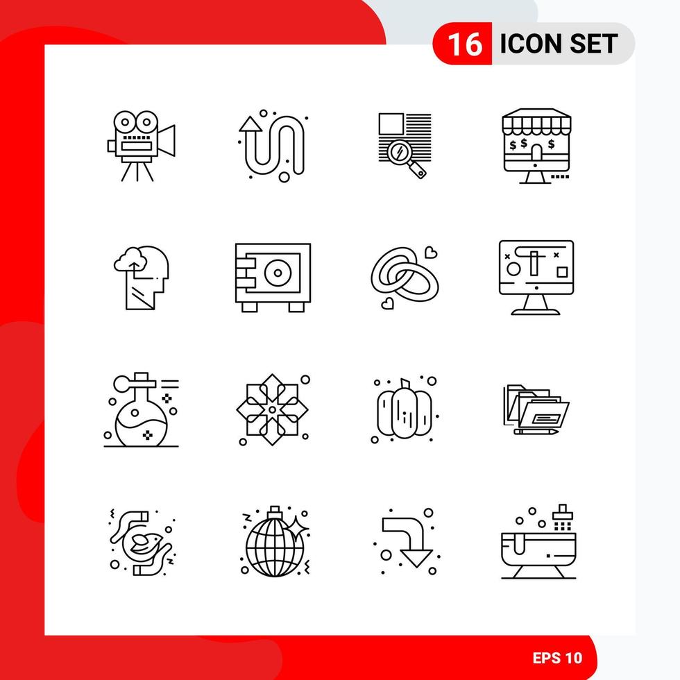 Creative Set of 16 Universal Outline Icons isolated on White Background Creative Black Icon vector background