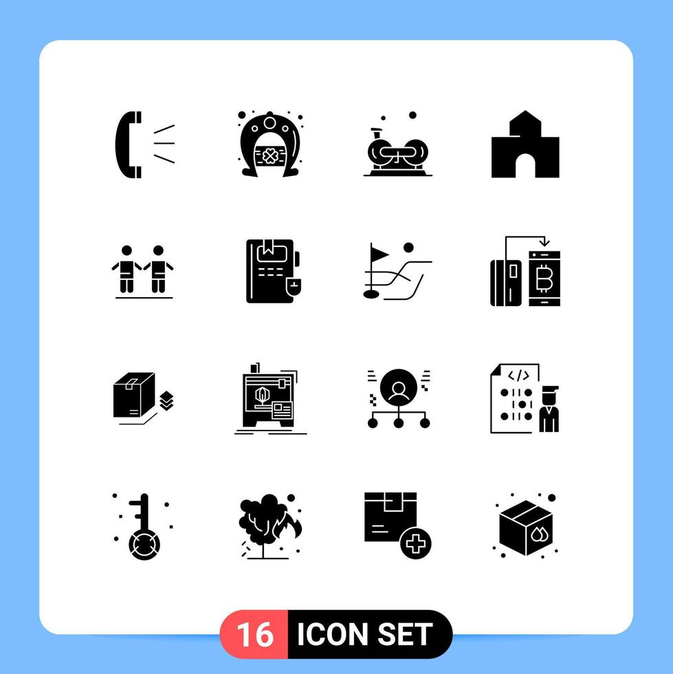 16 Thematic Vector Solid Glyphs and Editable Symbols of school fortress cycling building cardio Editable Vector Design Elements