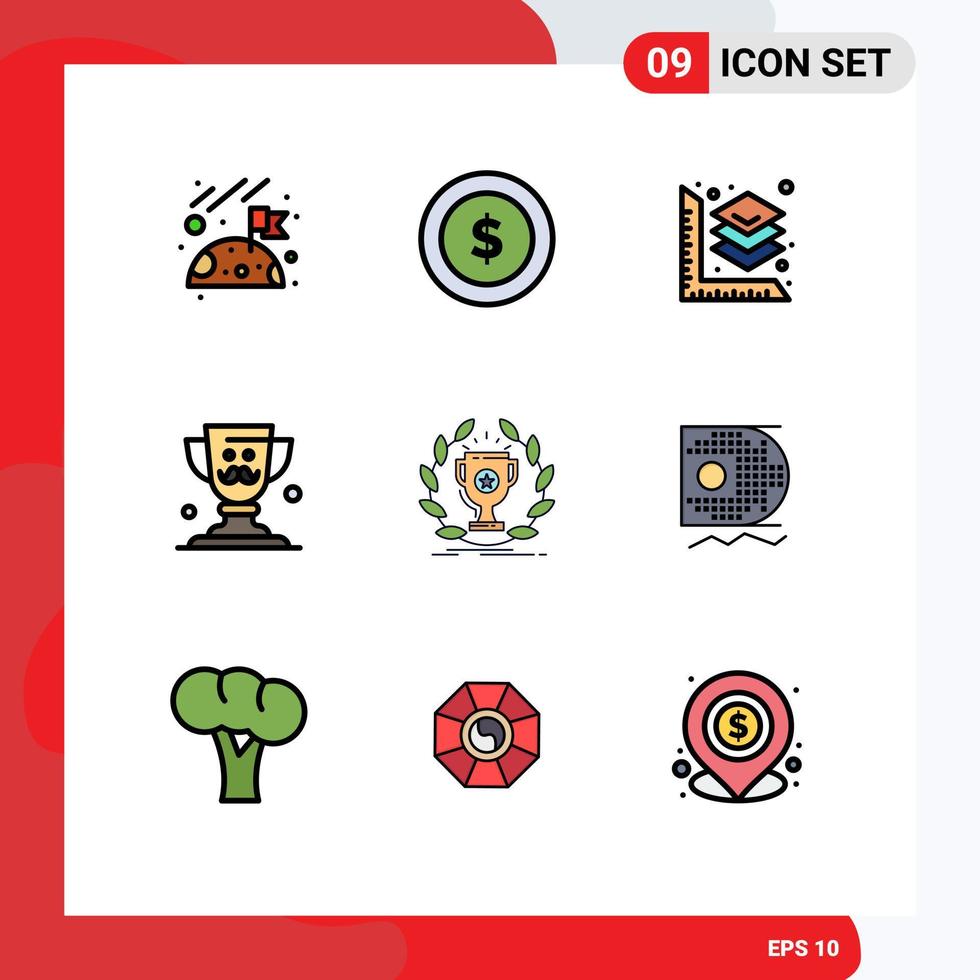 Stock Vector Icon Pack of 9 Line Signs and Symbols for reward cup printing award father Editable Vector Design Elements