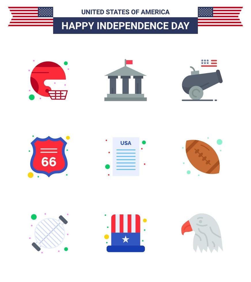 Set of 9 USA Day Icons American Symbols Independence Day Signs for american shield american security howitzer Editable USA Day Vector Design Elements