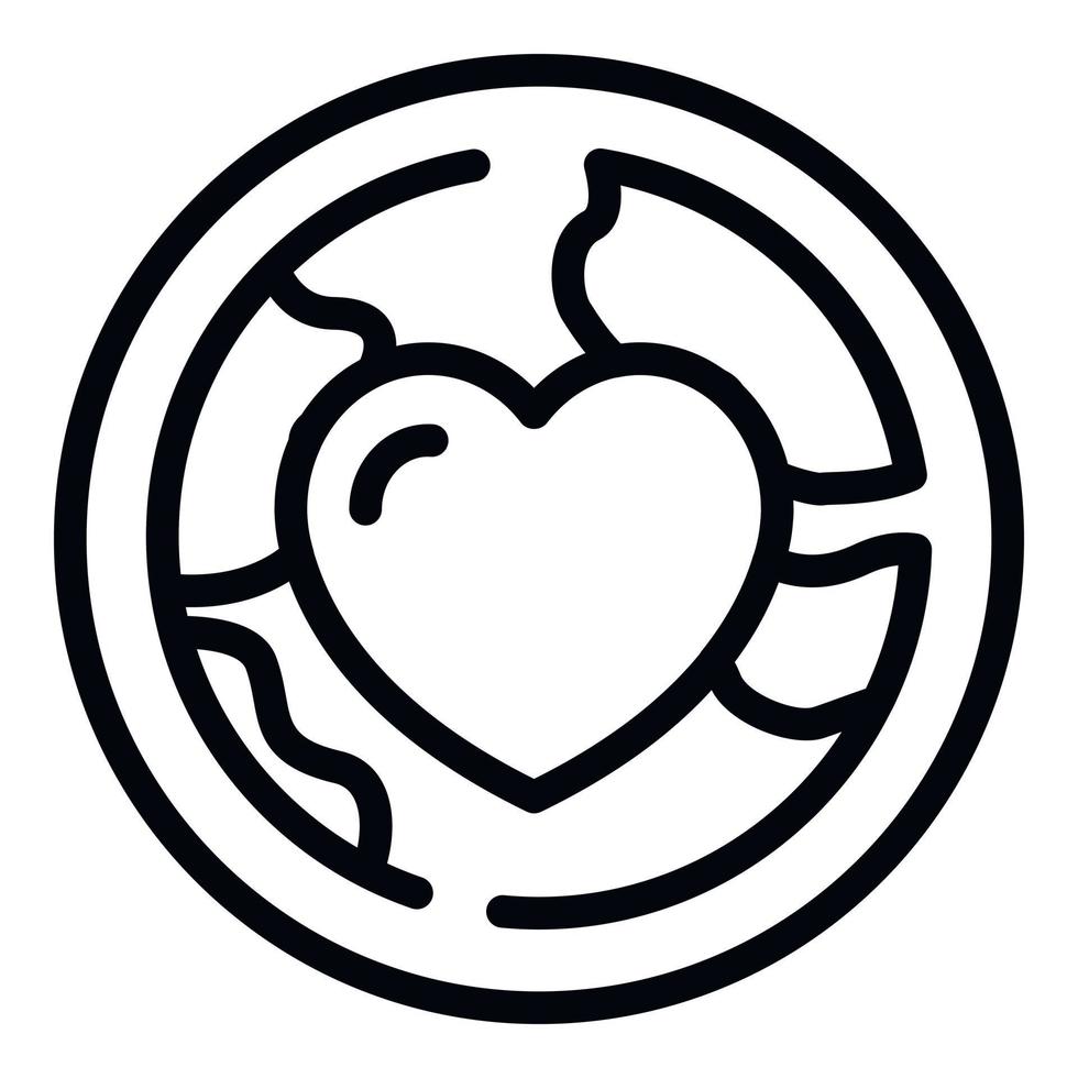 Heart in the globe icon, outline style vector