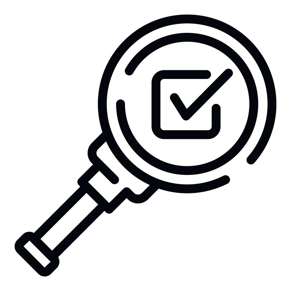 Check box and magnifier icon, outline style vector