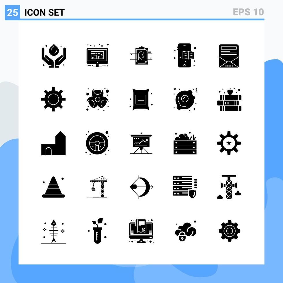 moderno 25 iconos de estilo sólido símbolos de glifo para uso general signo de icono sólido creativo aislado sobre fondo blanco paquete de 25 iconos fondo de vector de icono negro creativo
