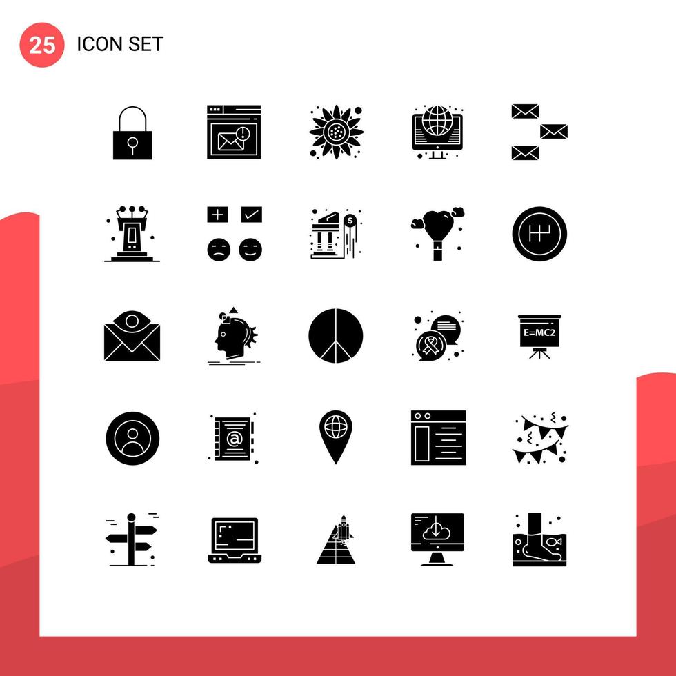 Group of 25 Solid Glyphs Signs and Symbols for web internet alert hosting thanksgiving Editable Vector Design Elements